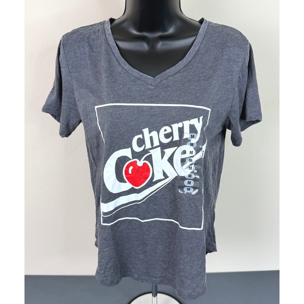 Coca Cola Women's Cherry Coke V-Neck Short Sleeve T-Shirt Gray Size Medium NEW
